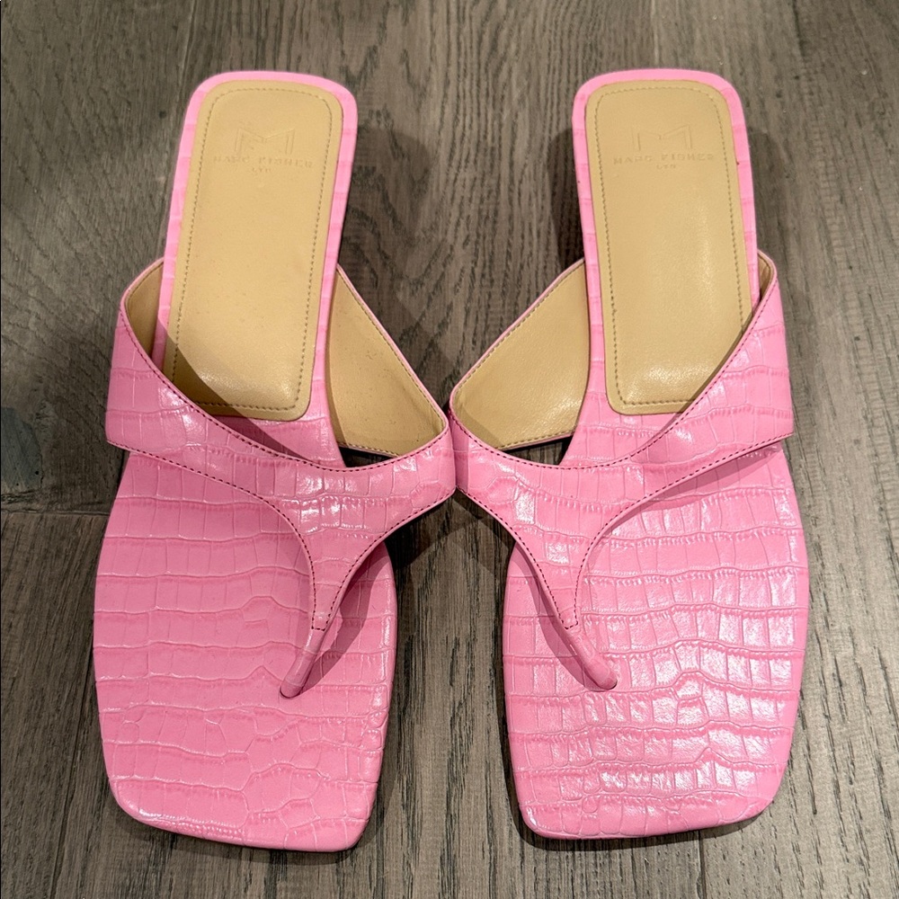 Marc Fisher Pink Croc-Embossed Sandals kitten heel